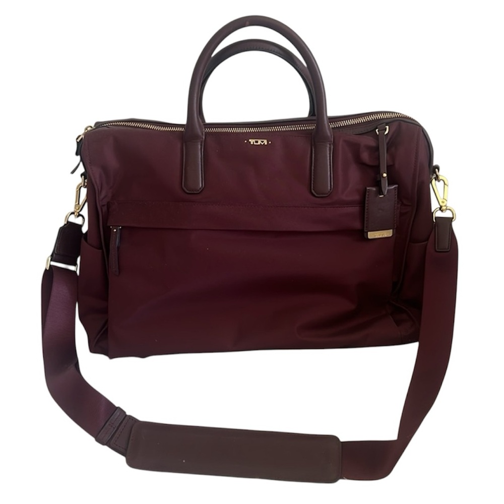 Tumi Dara Carry All Travel Bag in Maroon Plum with Metallic Hardware - Picture 4 of 11